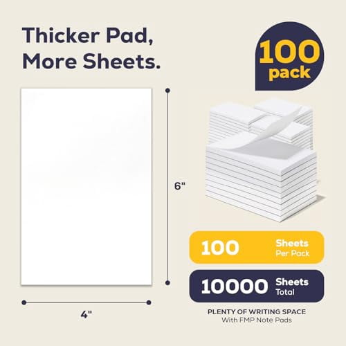 FMP Brands 100 Pack (Total 10000 Sheets) Note Pads 4x6, 100 Sheets Per Memo Pad, Server Note Pads, White Waitress Server Note Pads, Writing Scratch Paper, Pads of Paper, To Do List Small Note Pads