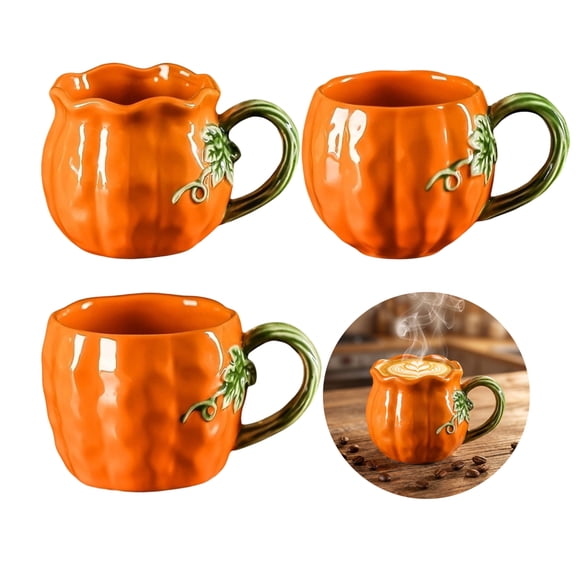 Cute 3D Pumpkin Ceramic Mug, Handmade Embossed Vine Coffee Water Cup, Fall Harvest Halloween Thanksgiving Decorations, Indoor Outdoor Farmhouse Home Kitchen Office Seasonal Holiday Drinking Cup Gift