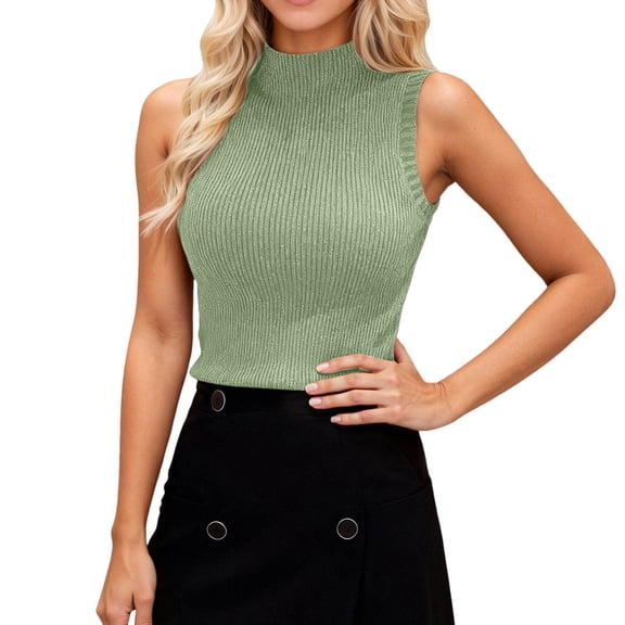 Women's Rib Knit Crop Top Y2K Sleeveless Tank Tops Light Green One Size