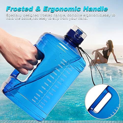 WLIKKS Gallon Big Water Bottle with Handle, 128oz Leakproof BPA Free Fitness Sports Water Bottle with Motivational Time Marker & Wide Mouth Ensure You Drink More Water