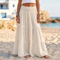 thumbnail image 7 of IUYRTFE Women's Tiered Maxi Skirt Cotton Linen Blend Elastic Waist A-Line Long Summer Beach Skirt, 7 of 7