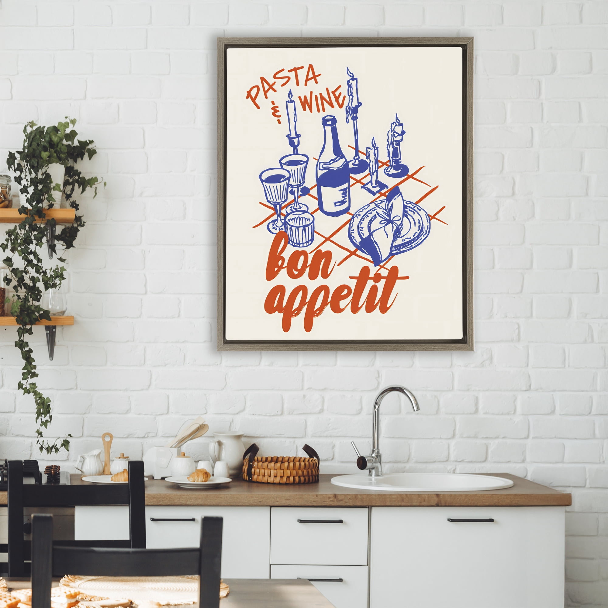 Stupell Industries Pasta & Wine Bon Appetit Brown Framed Floater Canvas Wall Art, design by The Prints Vibe