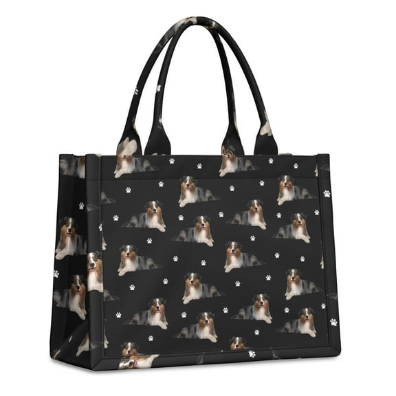 Large Capacity Tote Bag,Australian Shepherd Dog and Footprints Handbag Fashion Luxury Tote Bag,15.7"x13"x 5.1" Inches,Laptop Compatible