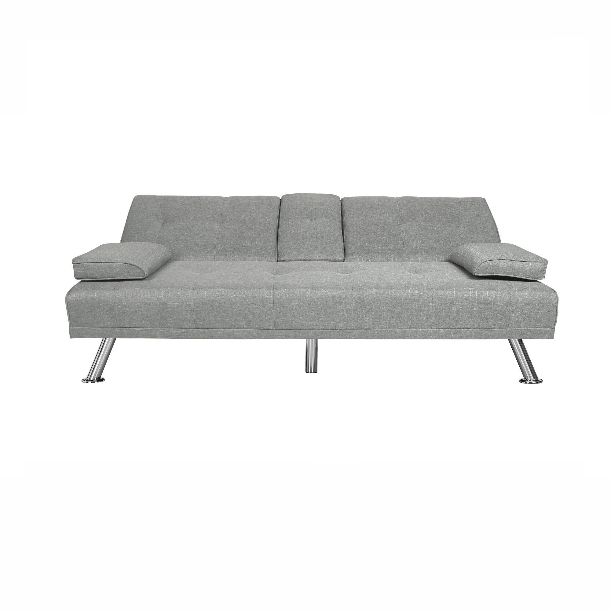 Gewnee 66.3” Futon Sleeper Sofa Bed with 3-Angle Adjustable Backrest,Loveset with 2 Cup Holders for Home,Office,Guest Room(Light Grey）