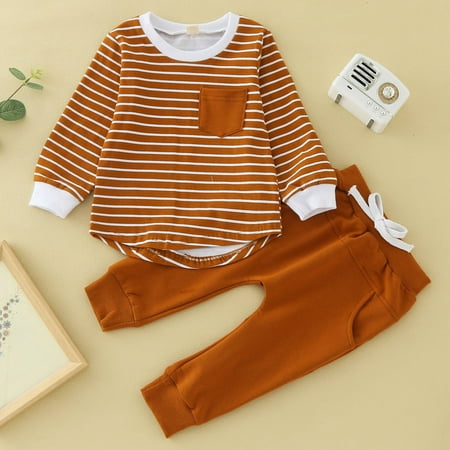 

ZMHEGW Fall Outfits For Toddler Boys Girls Winter Long Sleeve Striped Prints Tops Pants 2Pcs Clothes Set Outfits Set