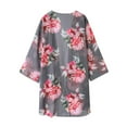 thumbnail image 5 of Aloohaidyvio Women Floral Kimono Cardigans 3/4 Ruffle Sleeve Lightweight Patchwork Flowy Boho Tie Loose Cover Ups, 5 of 5