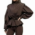 thumbnail image 3 of Women'S Fall Fashion Long Sleeve Belted Jacket Cropped Jackets Windbreaker Coat Street Lounge Wear Brown XXL, 3 of 8