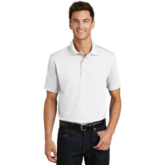 Port Authority K497 Mens Poly Charcoal Blend Pique Polo T-Shirt, White - Extra Small
