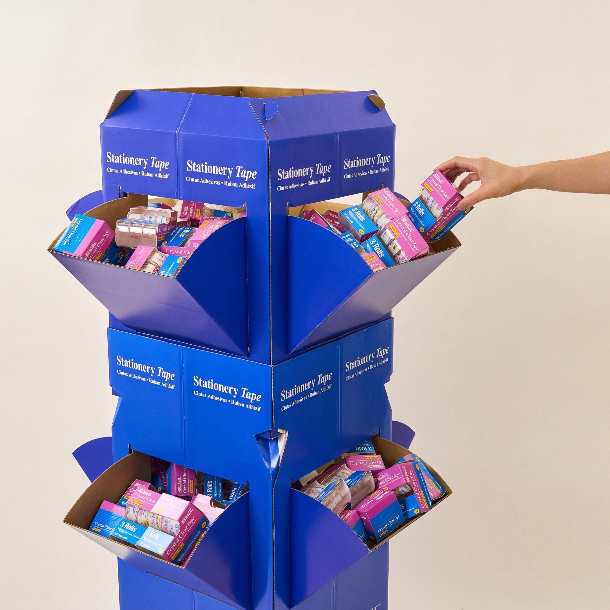 (Price/Case of 144)Bazic Products 939-144 3/4" X 250" Crystal Clear Tape (3/Pack) W/ Floor Display