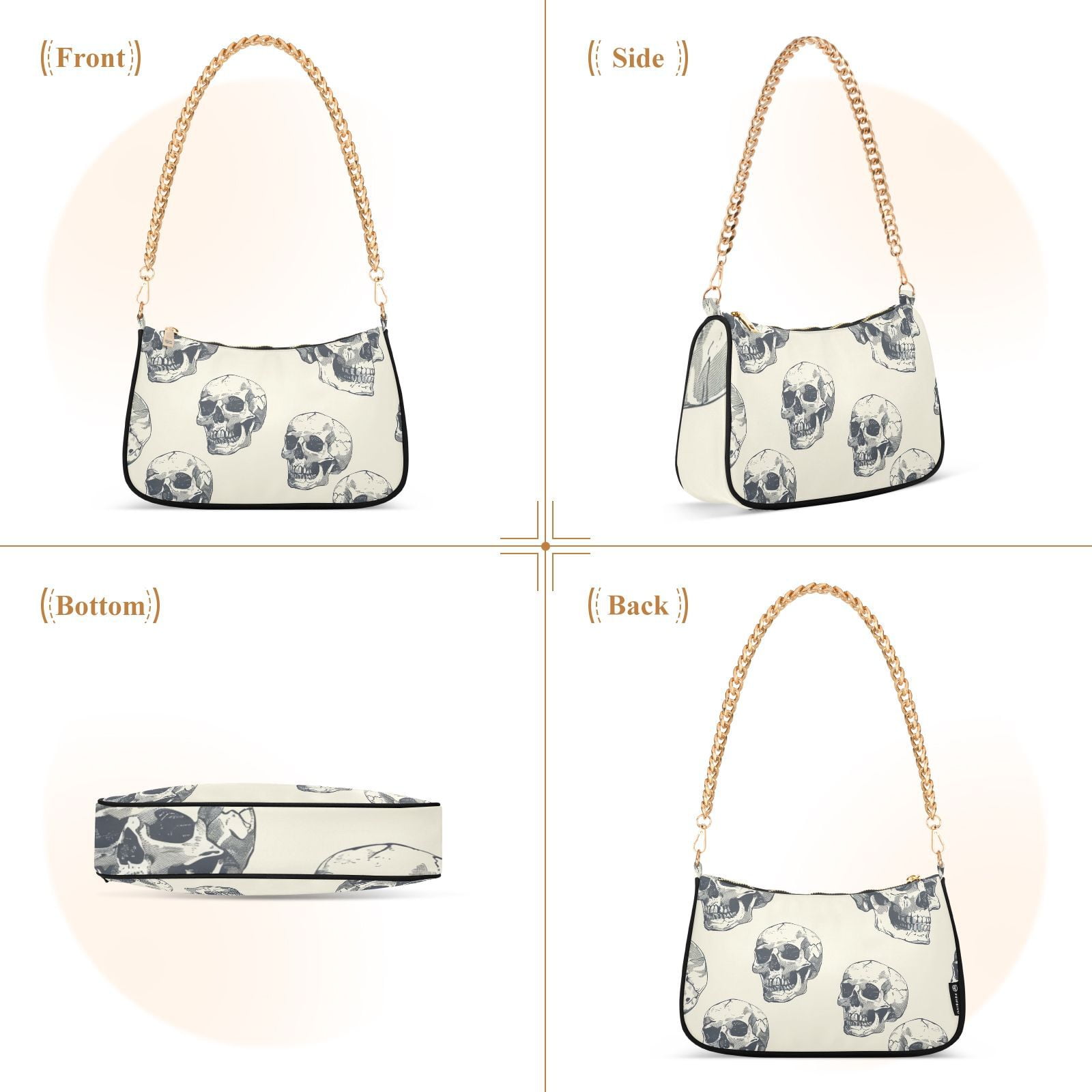 SkullsWomen Small Shoulder Bag Crossbody Tote Hobo Bags Purse Clutch Handbags with Chain Strap for Women