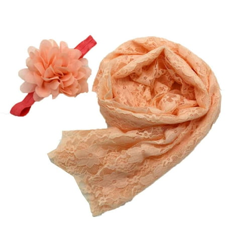 2019 Hot Sale Newborn Lace Embroidery Baby Photography Wraps Blanket Props Photo Wraps Lace Scarf with Flower