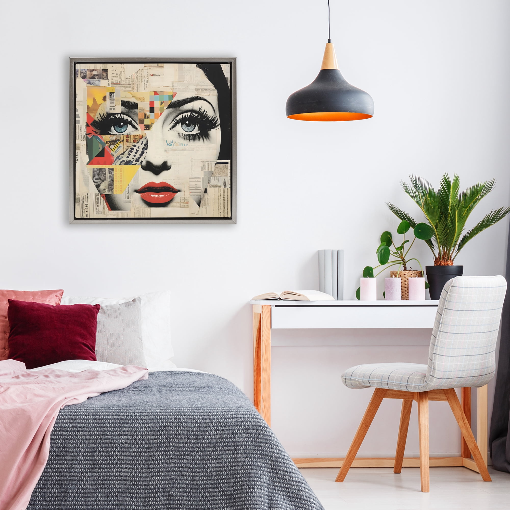Stupell Industries Fashion Collage Pop Portrait Gray Framed Floater Canvas Wall Art, design by Creative Studio