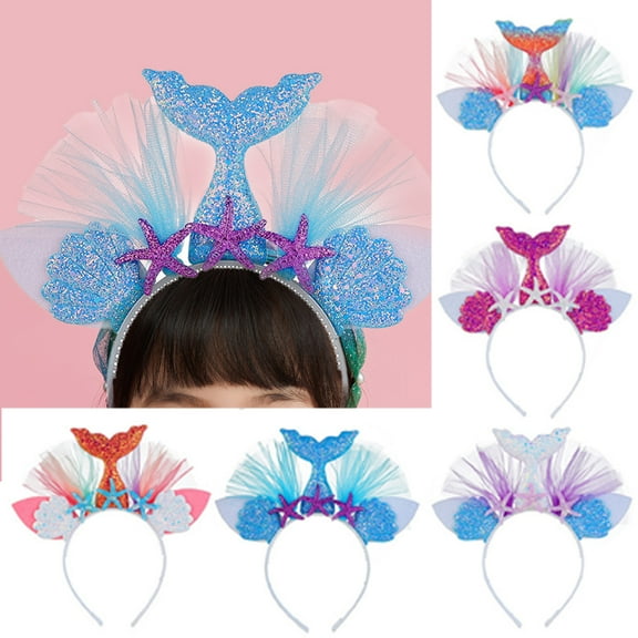 Vnanda 3Pcs/Set Mermaid Tail Headband Starfish Tulle Hairbands Mermaid Hair Accessories for Women Girls