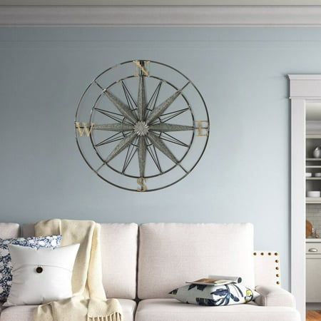 Homebeez Round Metal Compass Wall Decor  Nautical Compass Wall Decor Metal Wall Art Hanging Wall Sculpture Farmhouse Decor Indoor or Outdoor Sign