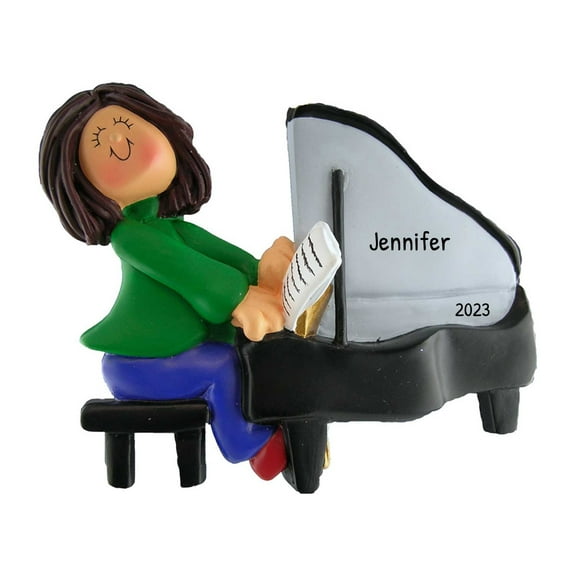 Personalized Piano Ornament 2024 - Brunette Female Pianist Ornament Gifts for Piano Recital Keepsake