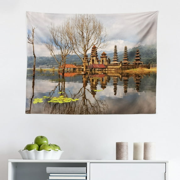 Balinese Tapestry, Terraced Rice Paddies in Hillside Tropical Valley Farming Life Agriculture Theme, Fabric Wall Hanging Decor for Bedroom Living Room Dorm, 2 Sizes, Green, by Ambesonne