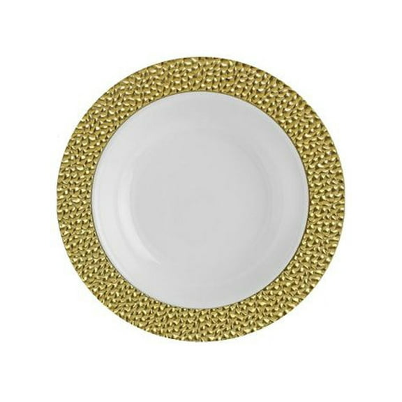 Hammered Collection 12oz. White w/ Gold Hammered Border Plastic Bowls 10ct