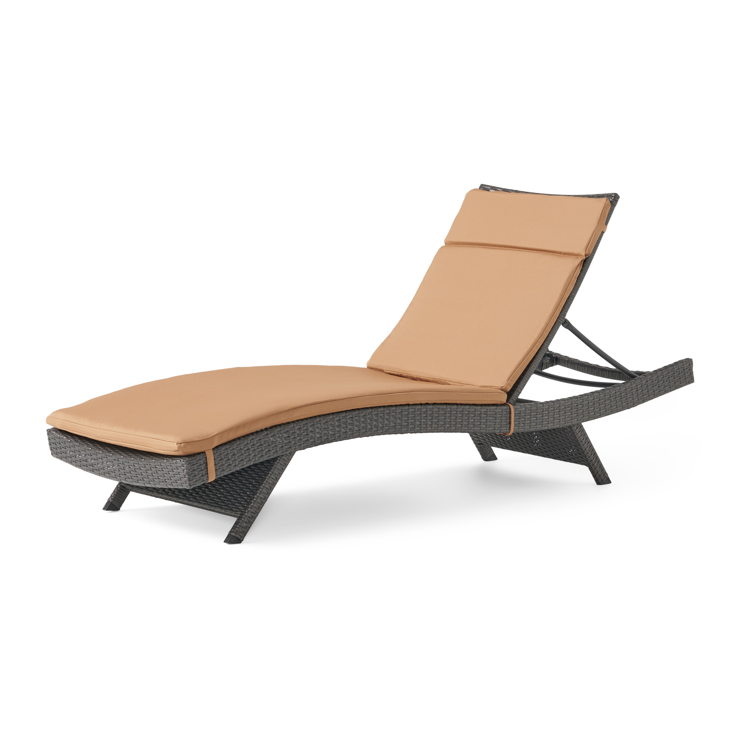Outdoor Brown Wicker Adjustable Chaise Lounge with Caramel Cushion