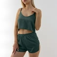 thumbnail image 6 of Lovskoo 2024 Small Flying Sleeves Suspender Pajamas Women's Strip Suspender Shorts European And USA Style Border Olive Green-XL, 6 of 7