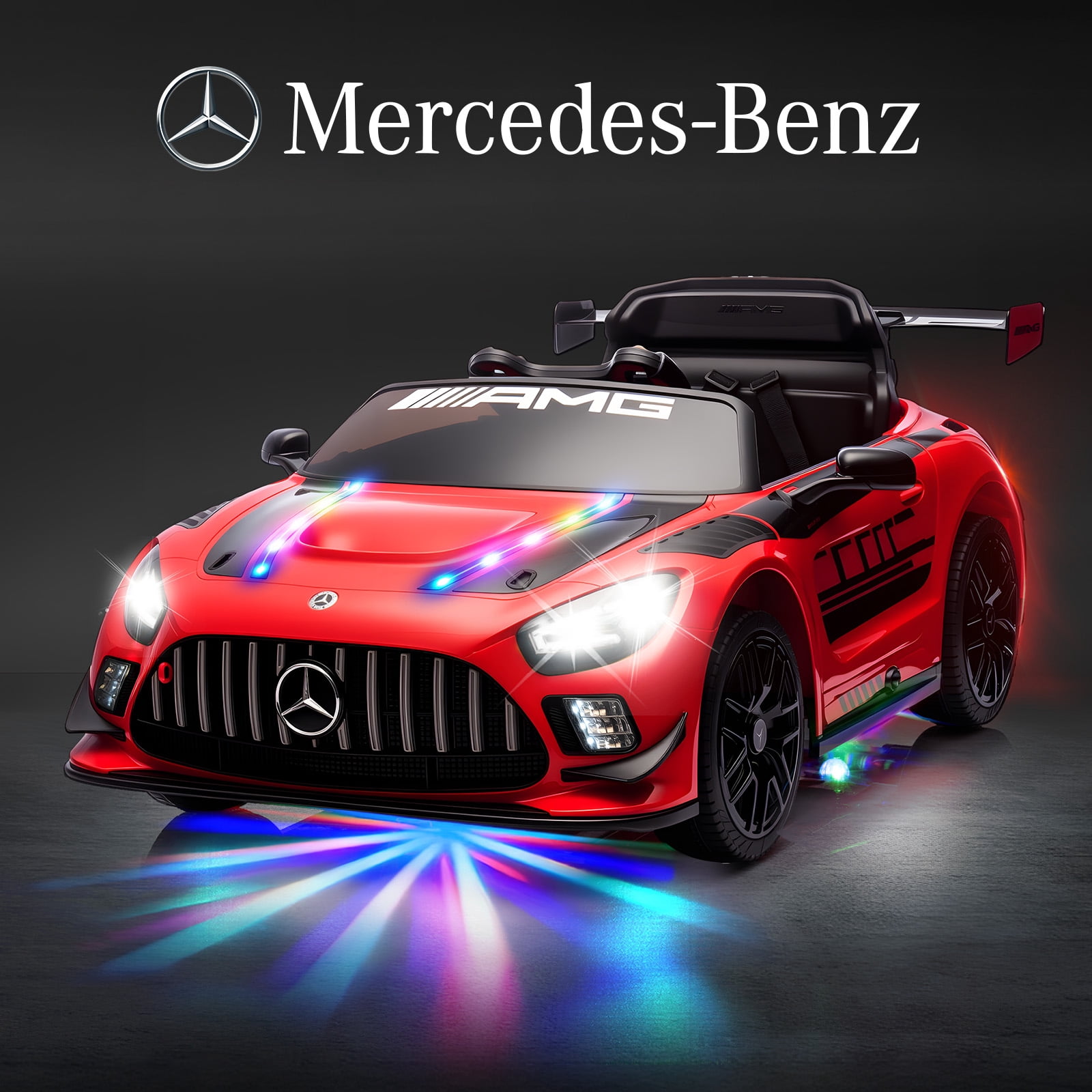 MUKIDY 12V Licensed Mercedes-Benz AMG GT3 Electric Ride on Car Toy for Toddler Kid w/ Remote Control, LED Lights, MP3 Player, Orange