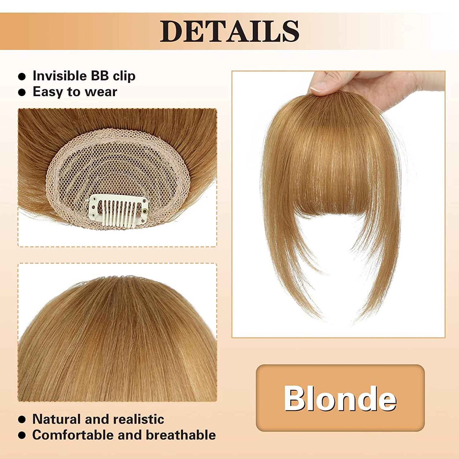 Ustar Bangs Hair Clip in Bangs 100% Real Human Hair Extensions French Bangs Clip on Hair Bangs for Women Fringe with Temples Hairpieces Curved Bangs for Daily Wear