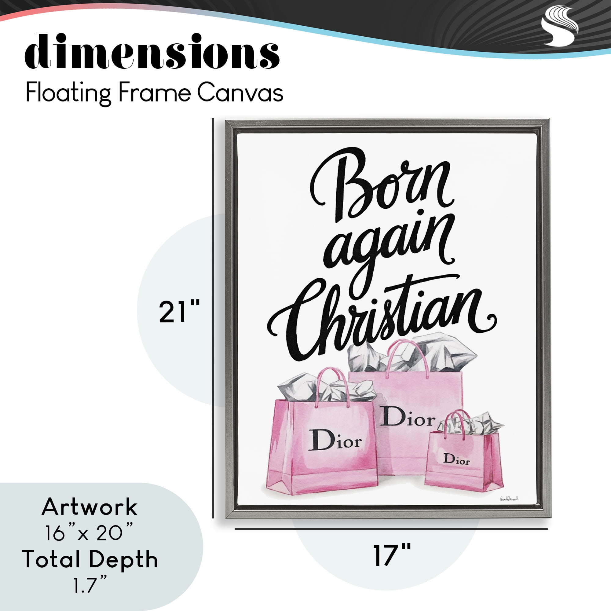 Pink Bags Born Again Christian Gray Framed Floater Canvas Wall Art, design by Amanda Greenwood