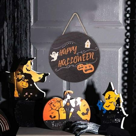 

Ygxbm Halloween Wreaths Household Pendant Halloween Decorations Door Sign 11 Inch Rustic Happy Wooden Hanging Sign for Front Door Wreath with Bow Party Indoor Outdoor Decor Home Rollback