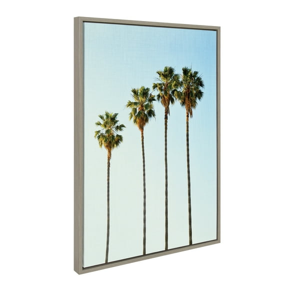 Kate and Laurel Sylvie Four Palm Trees Framed Canvas Wall Art by Simon Te of Tai Prints, 23 x 33, Gray, Beach Inspired Coastal Home Décor