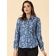 thumbnail image 2 of Blusa De Lunares Cuello Puntiagudo Bolsillos Del Pecho Botón abajo Para Mujer Floral Azul Medio L, 2 of 5