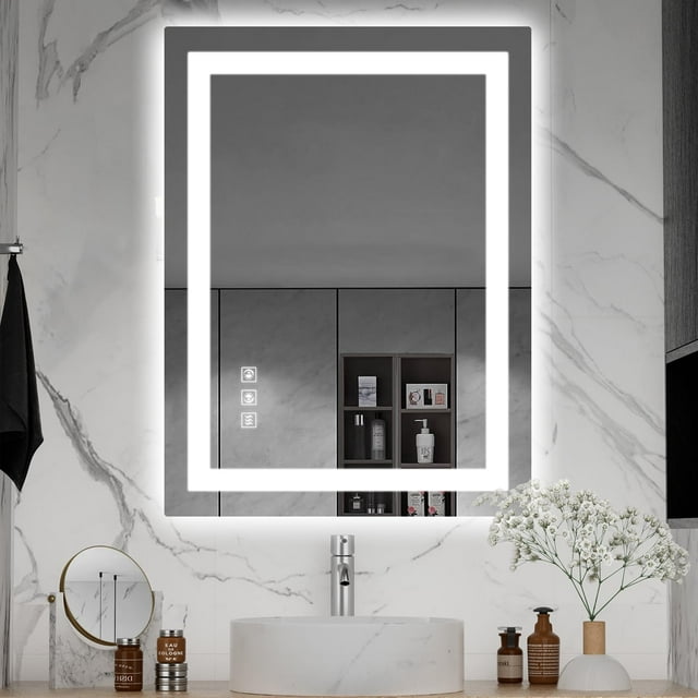 LED Mirror for Bathroom x Backlit + Front Lighted Bathroom Mirror with Lights HighDensity Double Light Strips Colors ShatterProof Fog and Brightness Memory