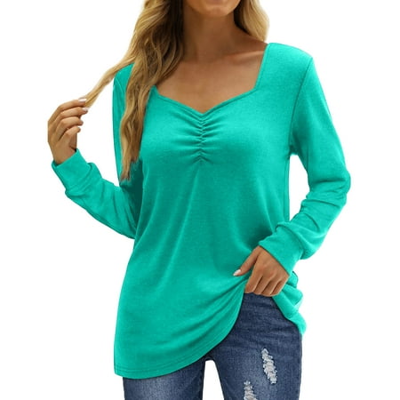 

Wiueurtly Womens Long Sleeved Shirt Sweetheart Collar Tunic Top Fashion Autumn Tshirt Undercoat Womens Pajama Tees Office Work Blouse