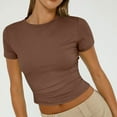 thumbnail image 7 of LISTHA Cropped Workout Tops for Women Short Sleeve Tight Basic Crew Neck Shirt Going Out Slim Fit Y2k Tees coffee S, 7 of 7