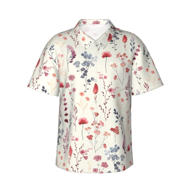 Fotbe Wildflower Watercolor 3 Camisa Hawaiana para Hombre Unisex – Camisa Casual de Verano con Botones de Manga Corta de Algodón y Lino,Small
