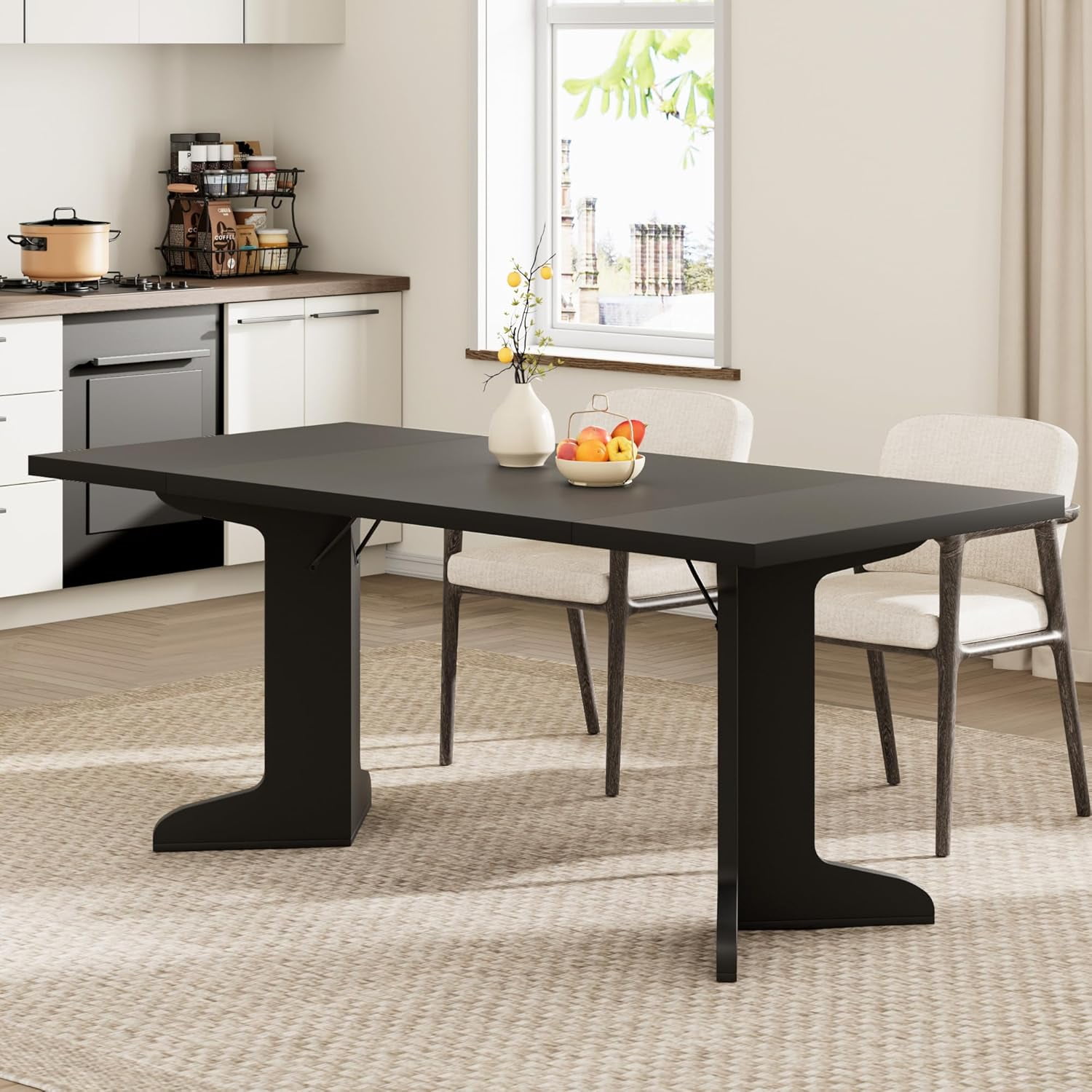 M optimized 71" Dining Table for 6 to 8, Modern Dinner Table with Unique Wooden Legs, Rectangle Dining Table for Kitchen, Dining Room Living Room