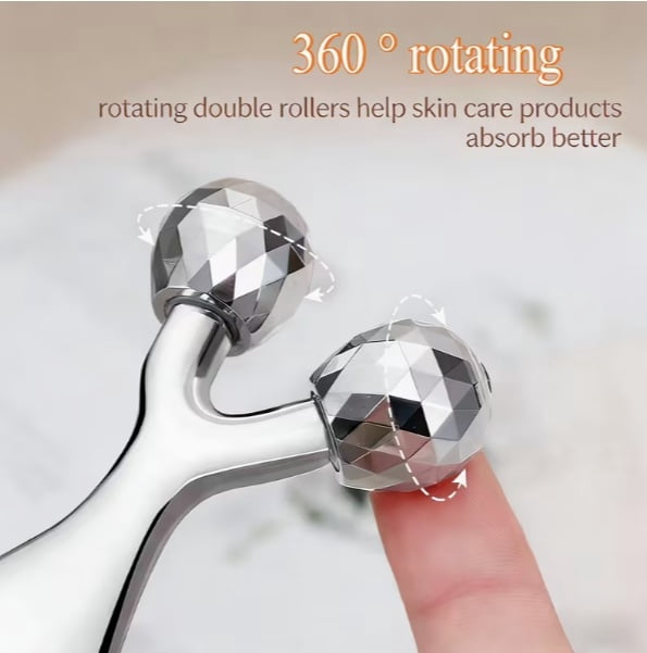 Dual-Purpose Gua Sha Massage Tool & 3D Facial Roller for V-Shaped Face - Metal Scraper for Skin Lifting and Facial Massage
