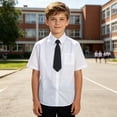 thumbnail image 6 of Guluxicc Button Up Shirts for Kids Boys Short Sleeve Solid Color School Uniform Tops with Tie Casual Summer Collared Shirts, 6 of 9