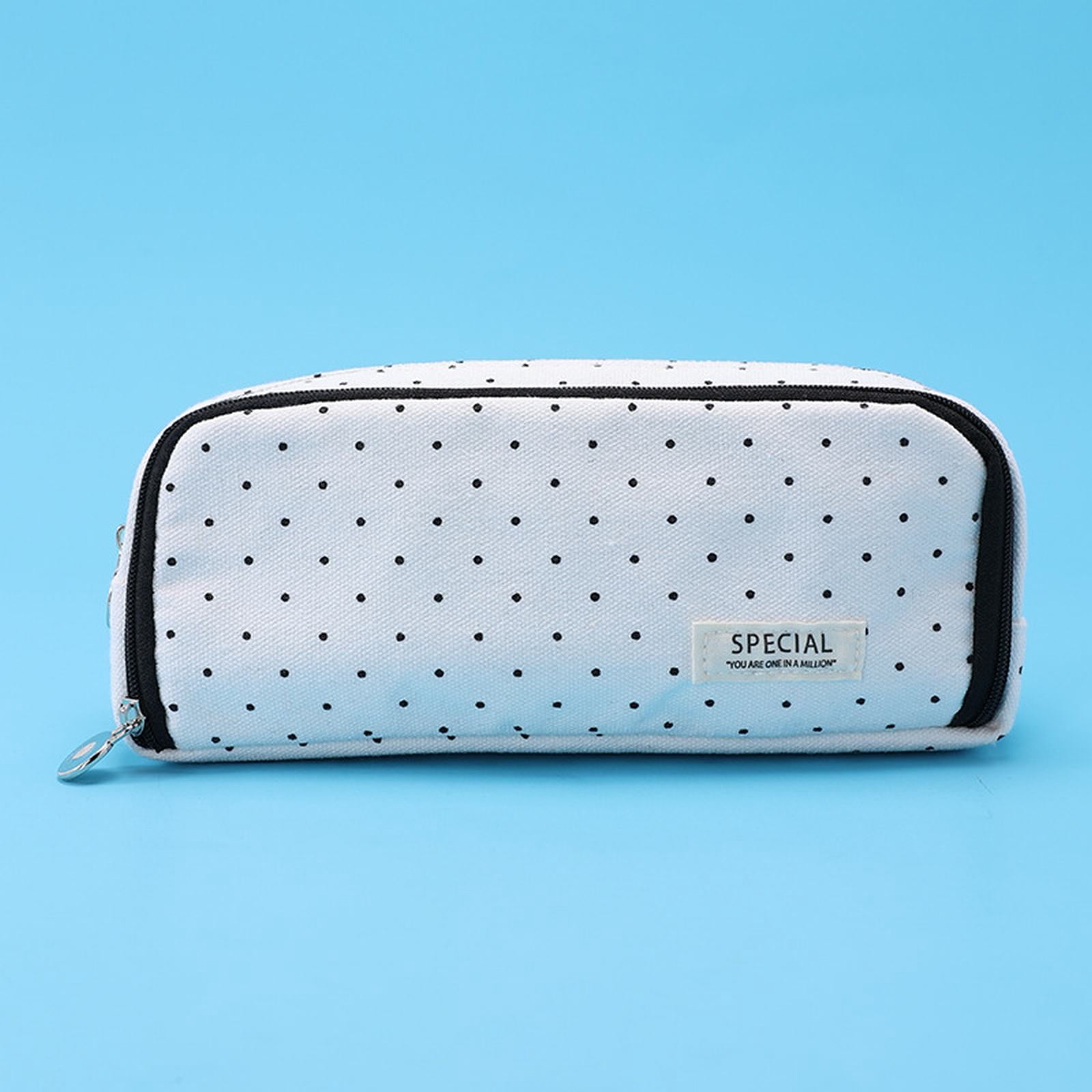 Large Capacity Pencil Case Polka Dot Pencil Pouch Multi Compartment Canvas Pencil Case Organizer Big Storage Pen Bag for Teens Supplies White Multi Pocket Pencil Case