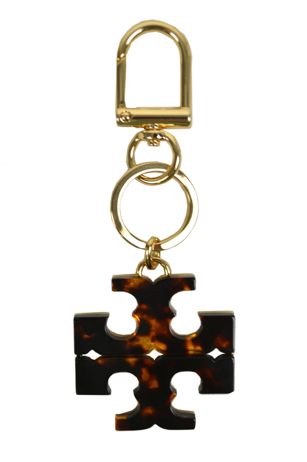 New Tory Burch Womens Brown Tortoise T Logo Gold-tone Keychain Fob Clip  8013-5 