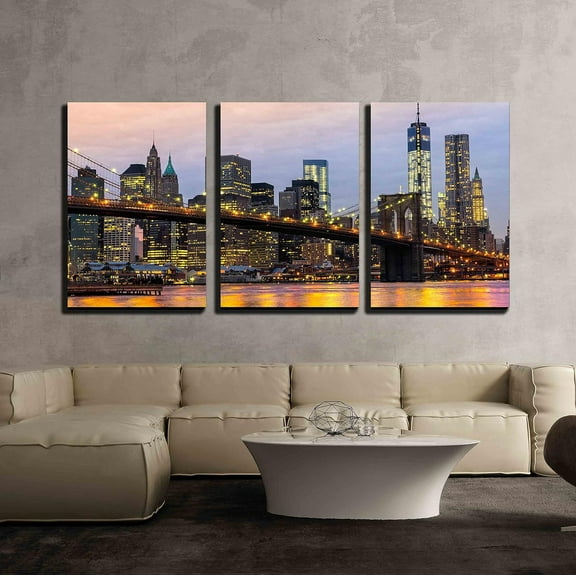 wall26 Canvas Print Wall Art Set Manhattan Skyline at Sunrise in NYC, USA City Cityscape Photography Realism Rustic Scenic Colorful Multicolor for Living Room, Bedroom, Office - 24"x36"x3 P