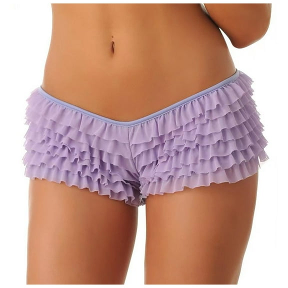 vigerkar Women's Y2k Ruffle Shorts Lace Lolita Bloomers Elastic Waist Bow Front Shorts Micro Boyshorts Purple, XL