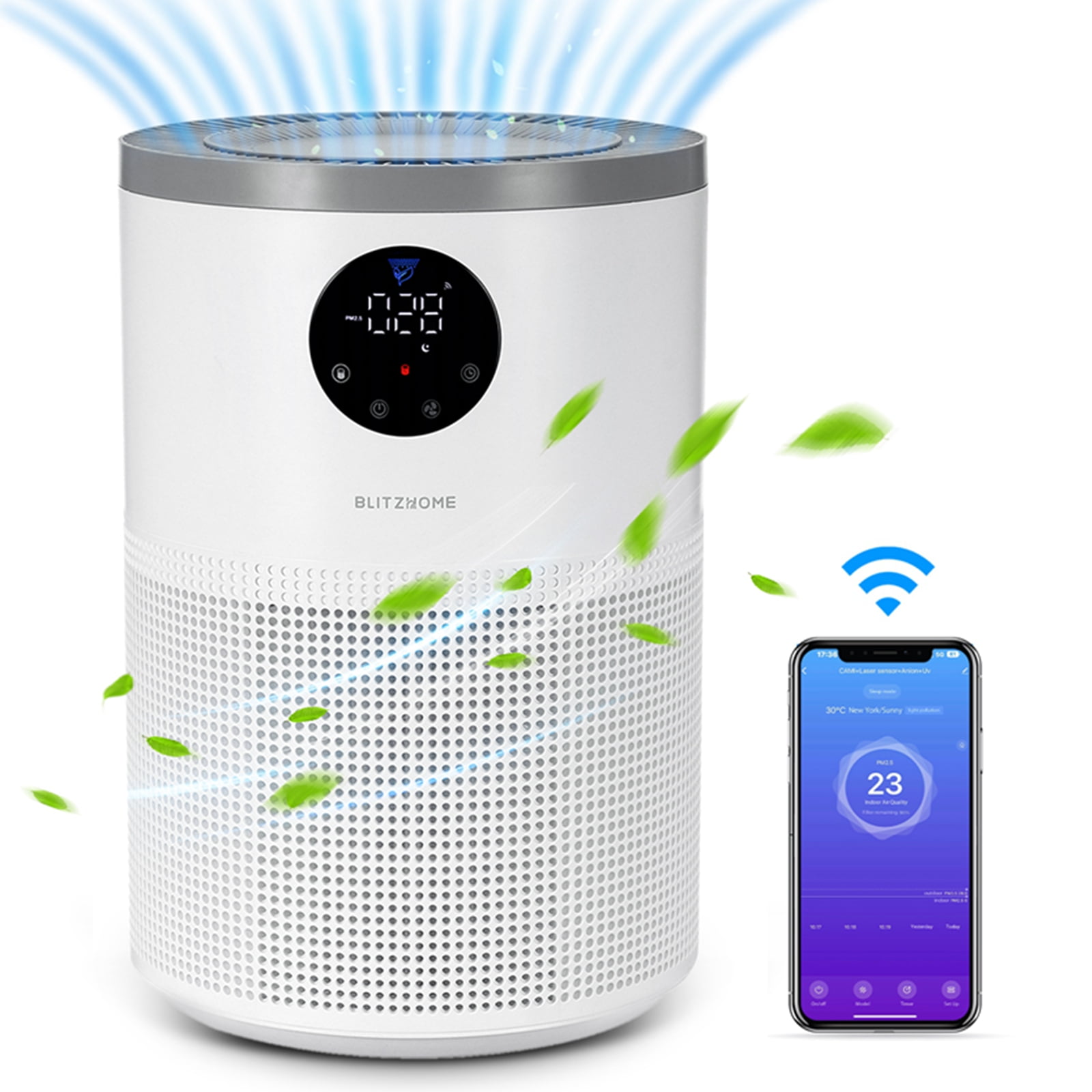 BlitzHome Air Purifier Smart WiFi and PM2.5 Monitor H13 True HEPA
