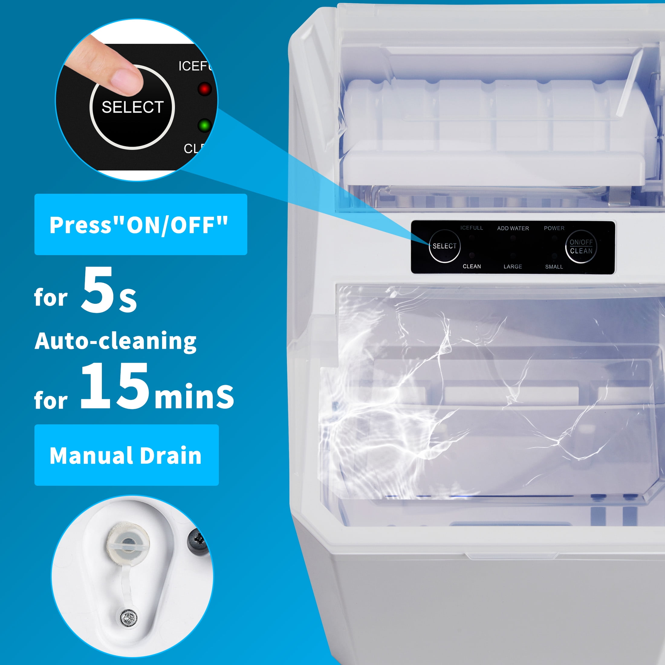 Ice Makers Portable Countertop 2 Ice S,Portable Compact Ice Cube Maker with Ice Scoop & Basket,26.5lbs in 24Hrs,9 Cubes Ready in 6Mins,for Home/Kitchen/Office/Bar