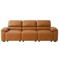 98" Oversized Sofa，Faux Leather Couches with Wide Armrest，Modern Living Room Furniture（Brown）