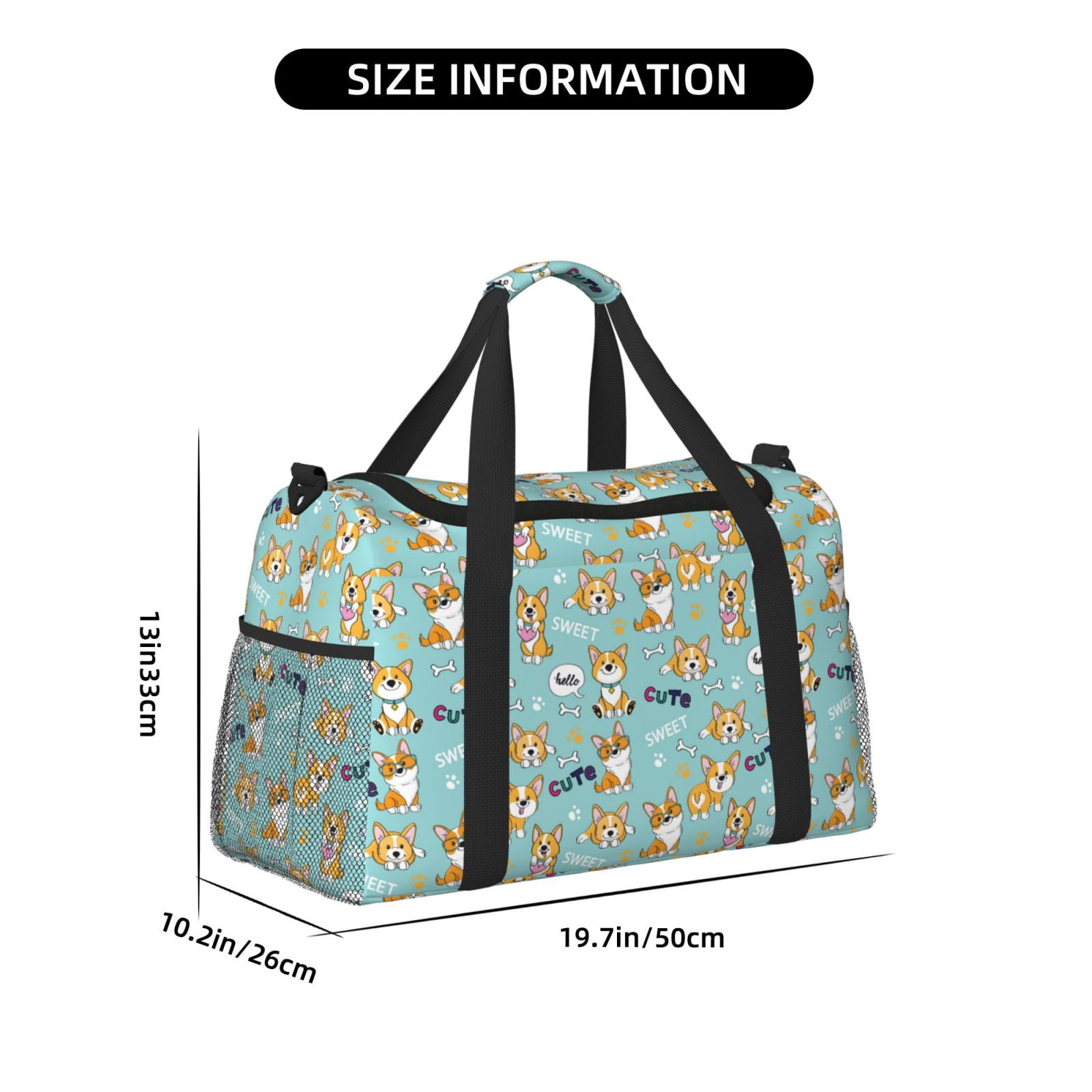 Fuzoiu Cute Dogs Corgi Print Travel Duffle Bag,Carry On Tote Bags,Duffel Bag,Sport Gym Bag, Hospital Bag for Labor and Delivery, Overnight Bag,Luggage Bag