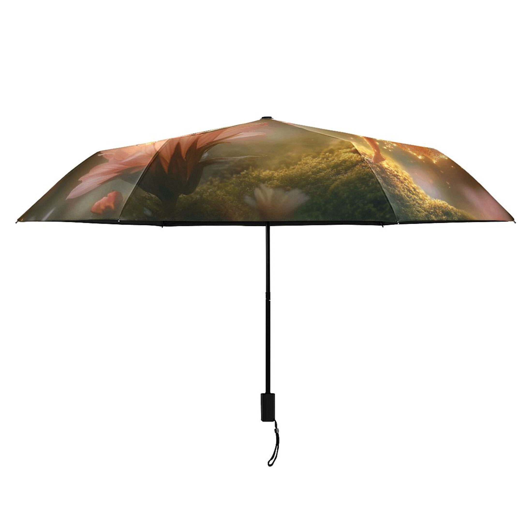 Fairy Flying over Flowers Compact Sun Umbrella Windproof Travel Umbrellas for Rain Strong Portable UV Protection
