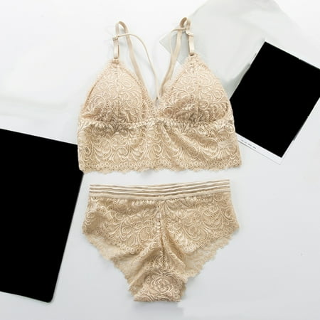 

fanshao Women Sexy Solid Color Lace Underwear Set Bandage Padded Bra Low-waisted Briefs