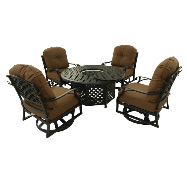 Clearance! 5 Piece Aluminum Chat high Fire Pit Set, 4 Club Motion