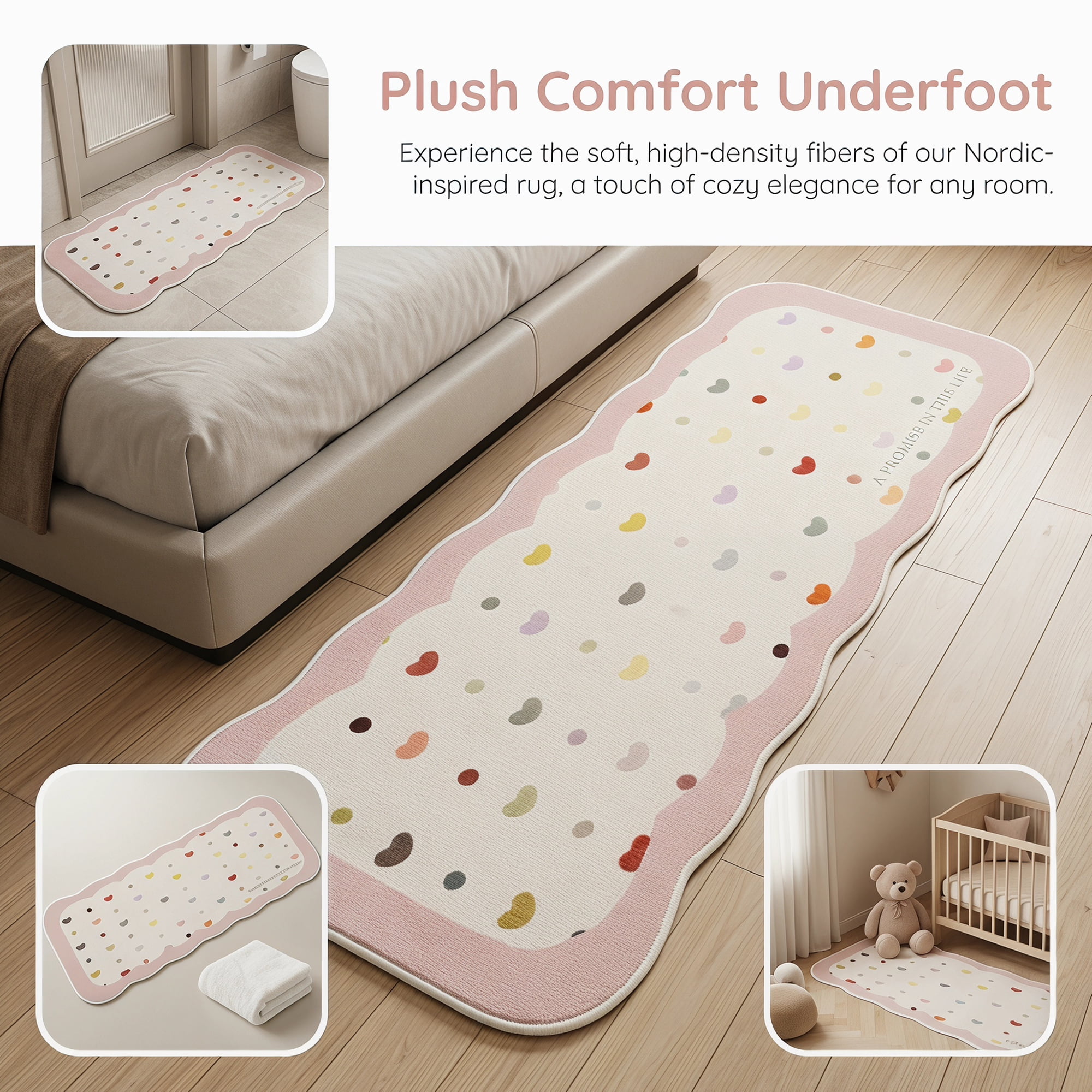 Unique Bargains Boho Kitchen Runner Rug Non Slip Machine Washable Pink 47" x 16"