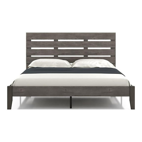 Bowery Hill Transitional Wood California King Slatted Bed in Gray