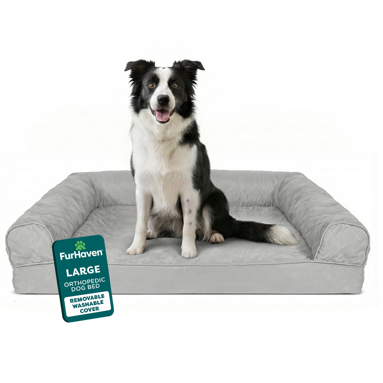 FurHaven Classic Sofa Orthopedic Dog Bed For Large Dogs Egg Crate with a Solid Orthopedic Foam Base for Joint Support Removable Washable Cover Large Quilted Sofa Silver Gray